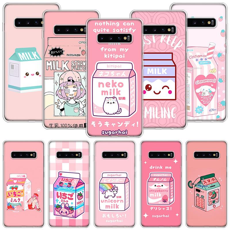 Kawaii Japanese Strawberry Milk Box Phone Case For Samsung Galaxy S26 S25 Edge S24 S23 FE S22 Ultra S21 Plus S20 + Fundas Cover