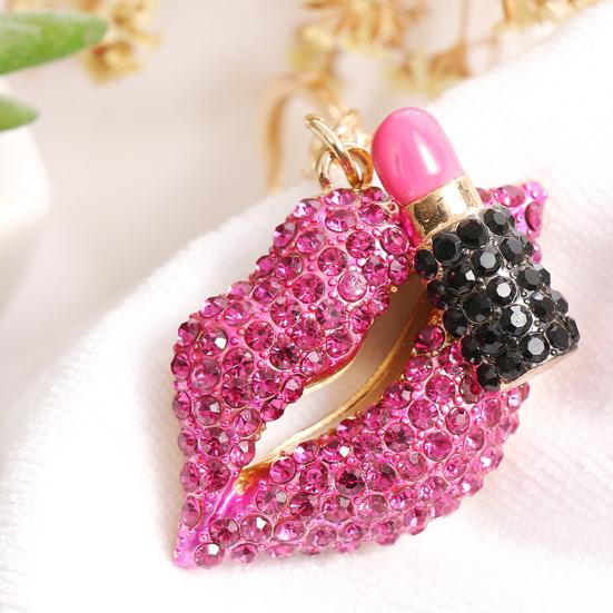 Rhinestone Lip Keychain Pendant Diamond Lip & Lipstick Bag Charm Sparkling Lip Pendant for Women Girls