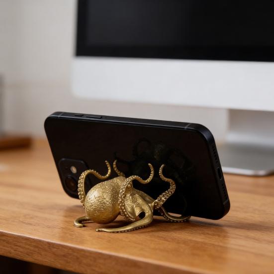 Oktopus Handyhalter Retro Metall Oktopus Handy Ständer Multifunktionaler Schreibtisch Stifthalter Sammlerstück Tier Skulptur für Schreibtisch Dekoration
