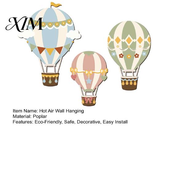 Creative Wall Ornament for Children 3Pcs Cute Hot Air Balloon Wooden Decor, Cloud Banner Nursery 3D Art Kids Room Hanging, Playroom Background Bedroom