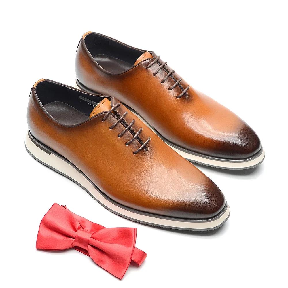 

Luxury Handmade Genuine Cowhide Leather Casual Oxfords Mens Dress Shoes Whole-Cut Plain Toe Lace-up Soft Flat Sneakers for Men 38