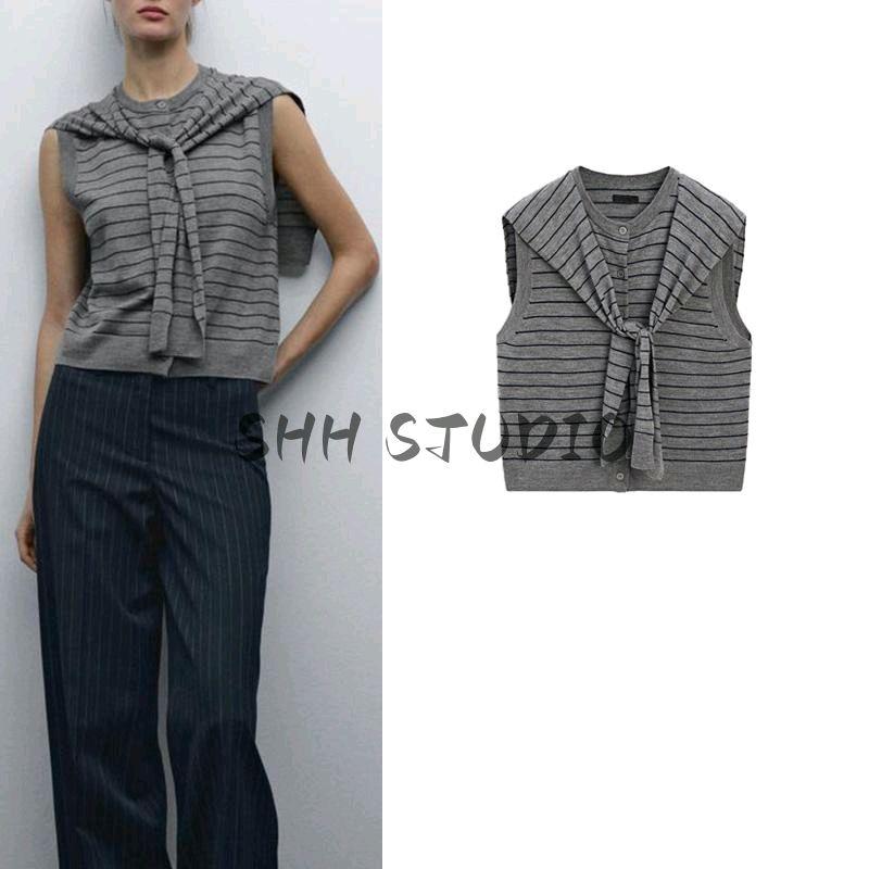 Women's Spring Clothing Gao Zhi Sentong Diligent Wool Blend Knitwear Shawl Collar Sleeveless Vest 5755673