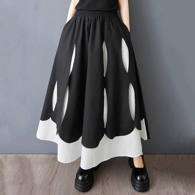 Black Cotton Plus Size High Waist Vintage Patchwork Summer Casual Loose Long for Woman Skirts Womens Skirt