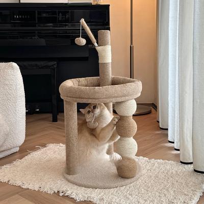 Linen Cat Tree Durable Sisal Scratching Post Creative Cat Jumping Platform Space-Saving Indoor Cats Bed for Home and Apartment