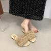 Versatile retro style flat head slope heel fluffy shoes women's autumn and winter fashion outer wear versatile flat heel casual one-word slippers