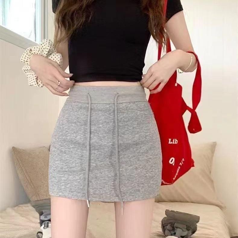 Elegant Mature Women's Solid Color High Waist Drawstring Bodycon Skirt-Pants