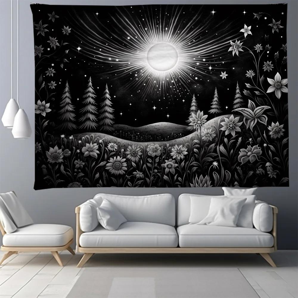 Black and White Tree Floral Pattern Bedroom Living Room Tapestry Home Wall Decoration Tapestry