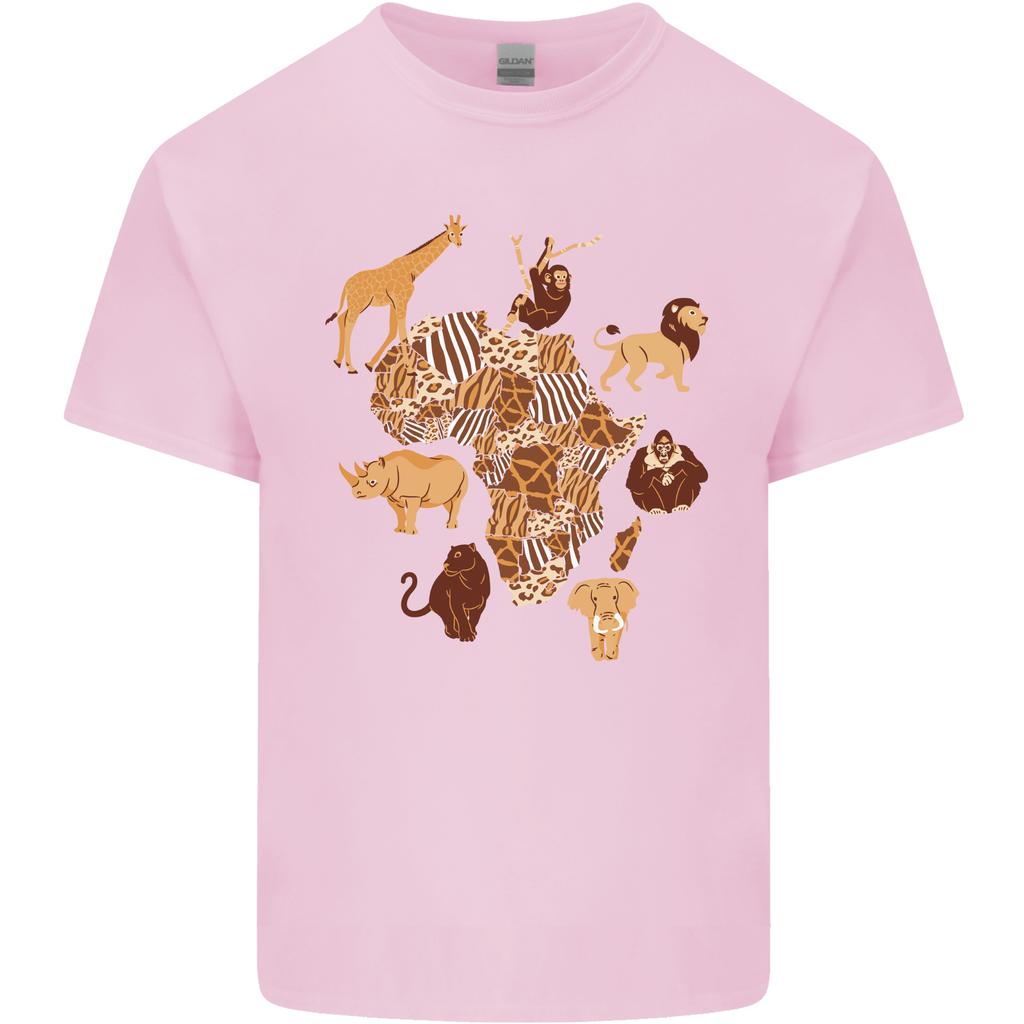 Africa Wildlife Map Giraffe Rhino Ape Elephant Lion Unisexs Light Cotton TShirt
