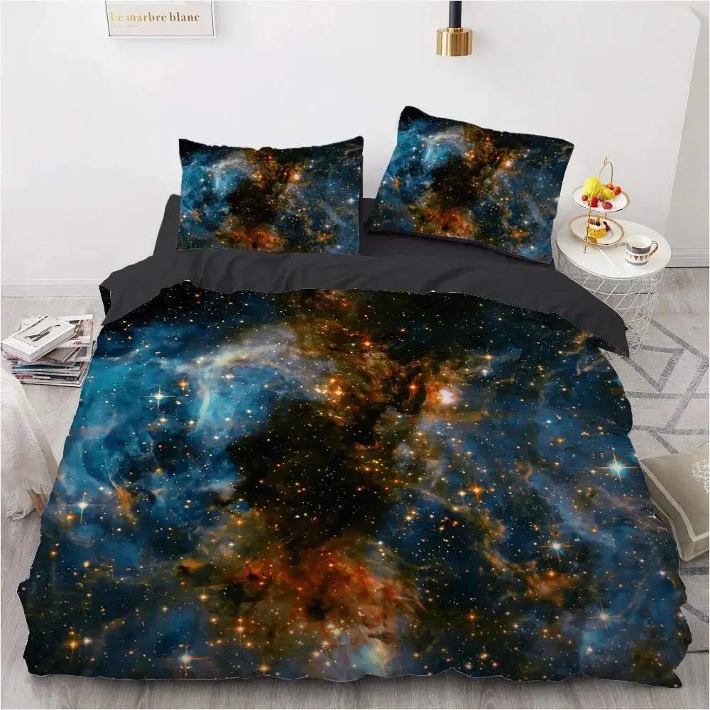 Starry Sky Night Duvet Cover Set Full Queen Size,Cute Star Bedding Sets Black Galaxy Comforter Cover Set with Pillowcases