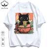 Retro Cats Like To Eat Lamian Noodles Unisex T Shirt Retro Fashion Short Sleeve Summer Comfortable Tee Unisex Cotton Loose Clothing