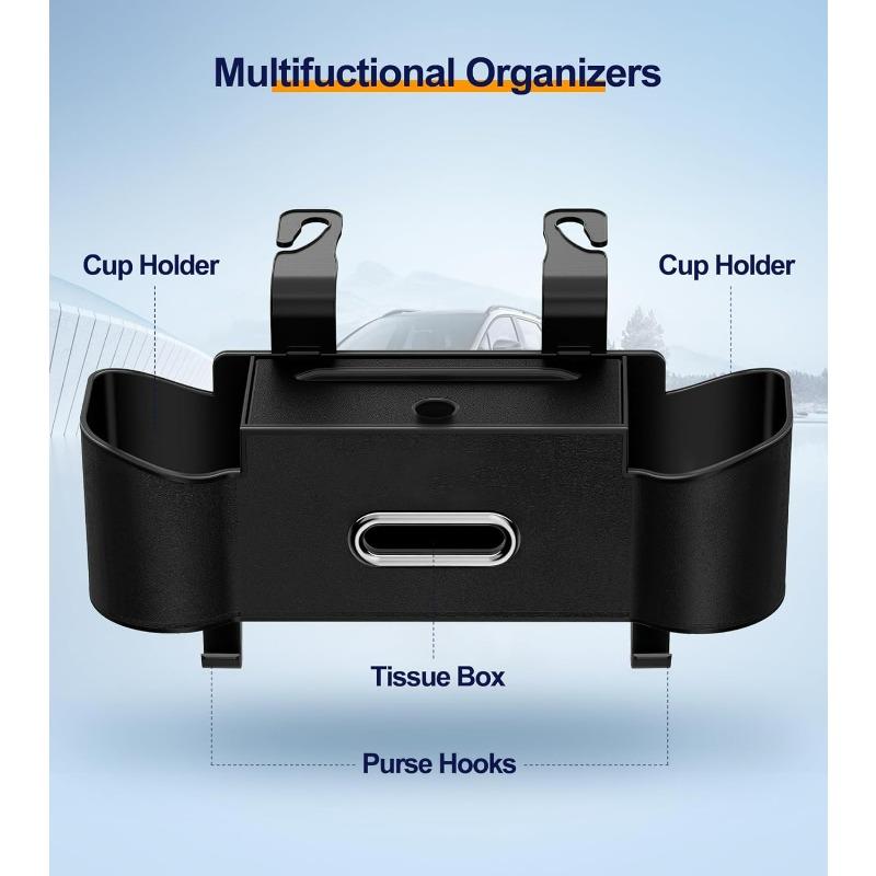 3-in-1 Car Organizers and Storage Box Car Seat Back Storage Box Tissue Holder Cup Holders Purse Hooks Back Seat Car Organizer
