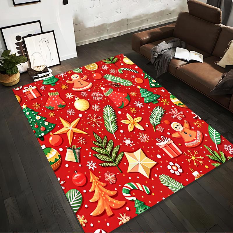Holiday Pattern Rug with Festive Motifs Non-slip Rug Suitable for Living Room and Bedroom Sofas