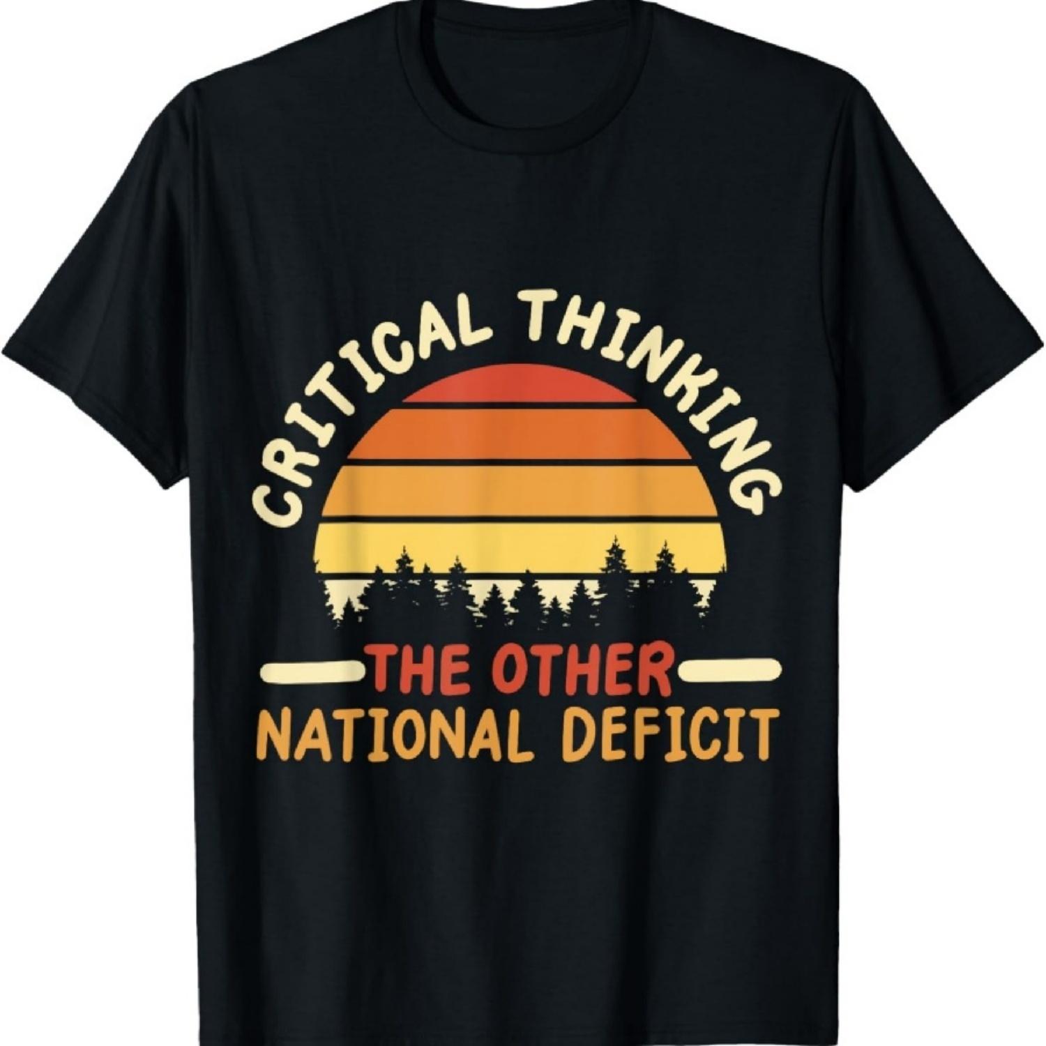 

Critical Thinking The Other National Deficit Black V-Neck Straight Casual Classic Polyester 100% Short Sleeve T-Shirt S