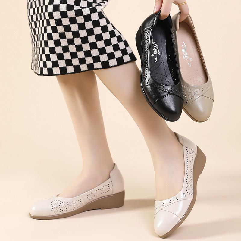 Fashion GKTINOO 2025 Women Flat Shoes Genuine Leather Woman Soft Pointed Toe Flats Summer Lady Hollow Mom Loafers Women Shoes Sandals