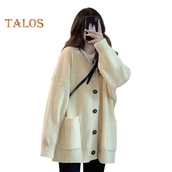 

Женский свитер, пальто с V-образным вырезом, длинным рукавом, однотонное трикотажное пальто с большими карманами, свитер средней длины свободного кроя, кардиган бежевый