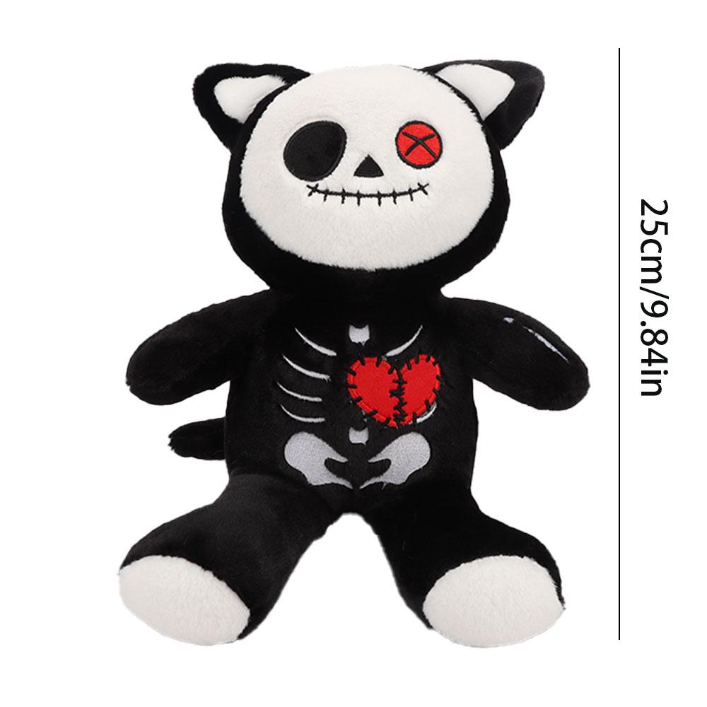 25cm/9.84in Halloween Horrific Zombie and Skeleton Cat Plush Toys Movie Stuffed Animals Toys for Kids Halloween Room Decoration