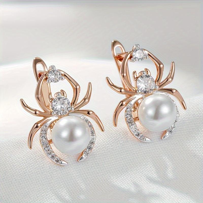 

Модные Серьги-подвески с Жемчугом в Форме Паука для Женщин Розовое Золото Смешанный Цвет Роскошные Животные Ювелирные Аксессуары