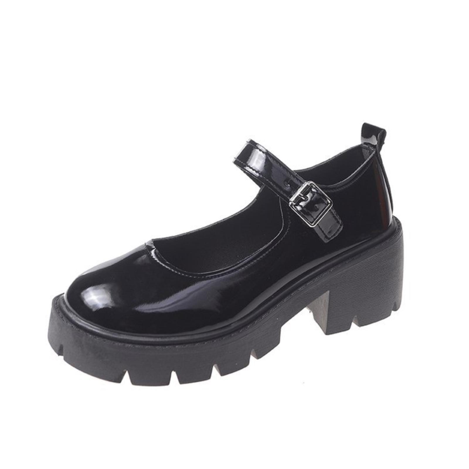 Women s Casual Low-top Thick-heeled Leather Shoes 40