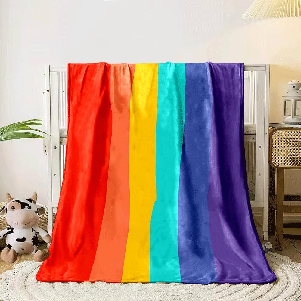Vertical Wavy Stripes In Rainbow Colors: Red, Orange, Yellow, Blue, Purple. for All Seasons Blanket Lunch Break Throw Gift