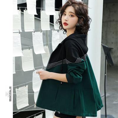 Casual Women's Loose-fitting Hooded Windbreaker Coat with Splicing for Autumn