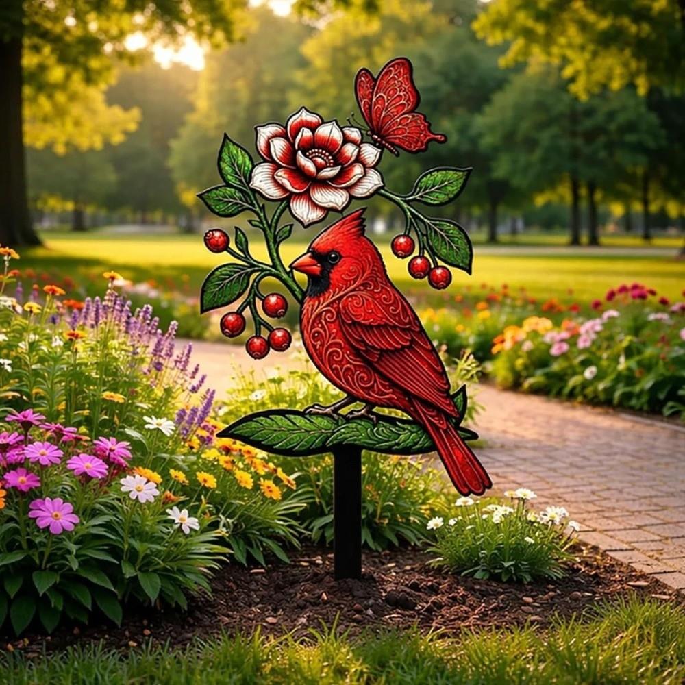 Decorative Bird Pattern Ground Insertion Acrylic Yard Lawn Ornament  Outdoor Lawn Use