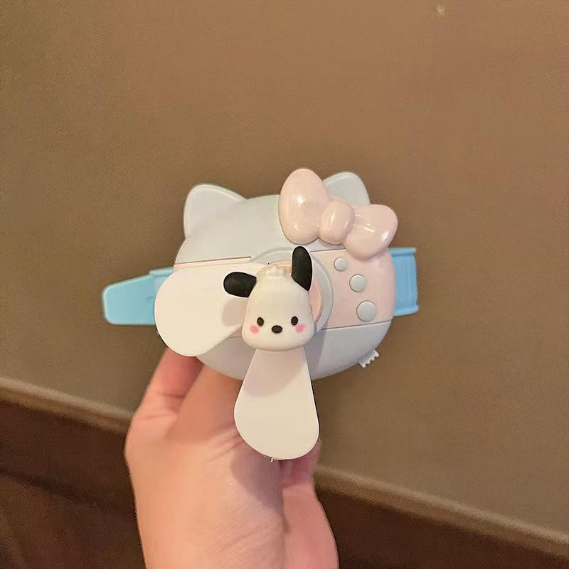 Kawaii Cartoon Kt Cat Wrist Fan Summer Rechargeable Student Children Portable Watch Small Fan Wind Force Usb Fan Kids Gifts