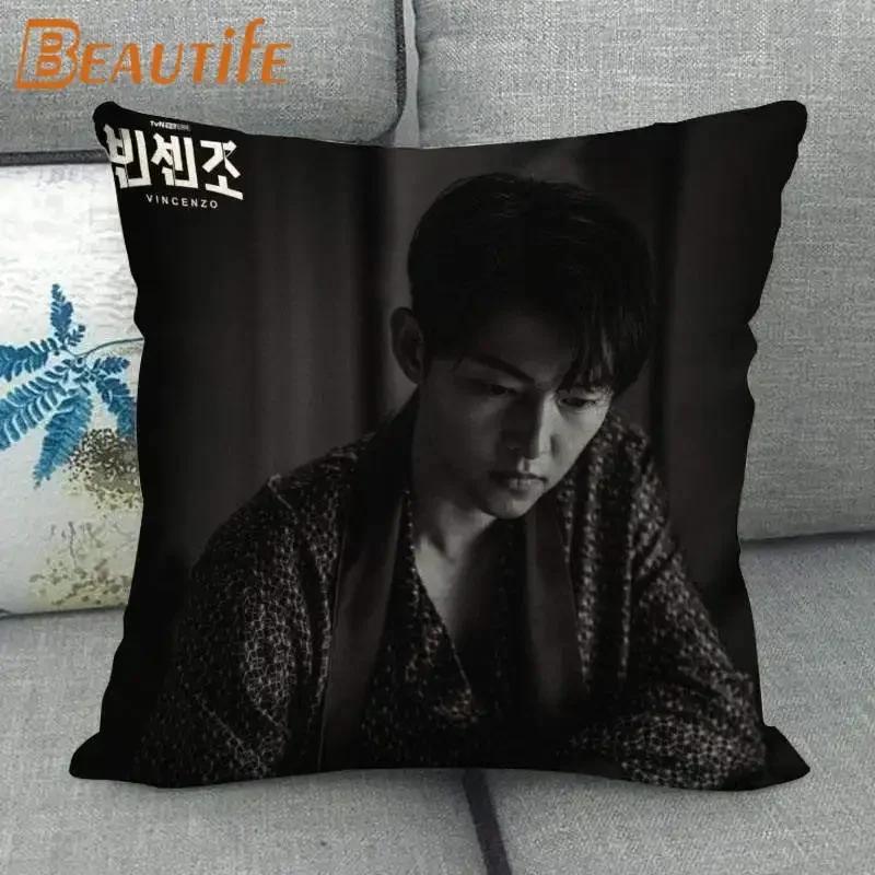 45X45cm Vincenzo Song Joong Ki KPOP Pillow Cover Square Zipper Cotton Linen Fabric Pillow Cases Bedroom Home Decorative Gift