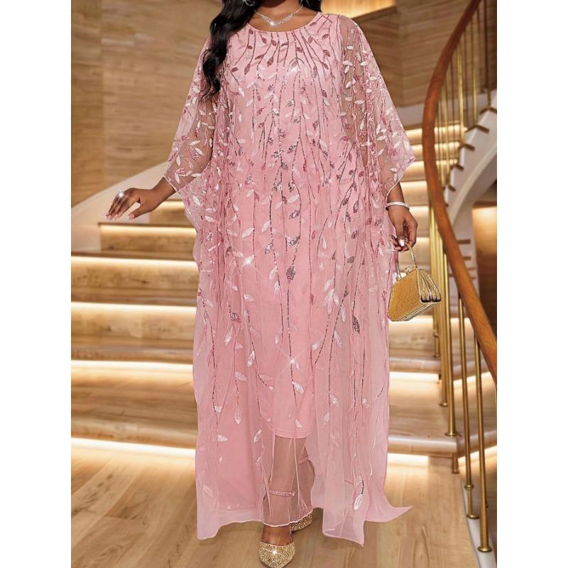 Übergröße Blätter Pailletten Stickerei Zweiteiliger Kaftan Abend Langkleid