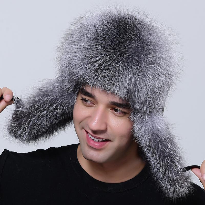 

Роскошная мужская шапка-ушанка Зимняя теплая толстая пушистая из натурального лисьего меха шапка-траппер с ушами One Size