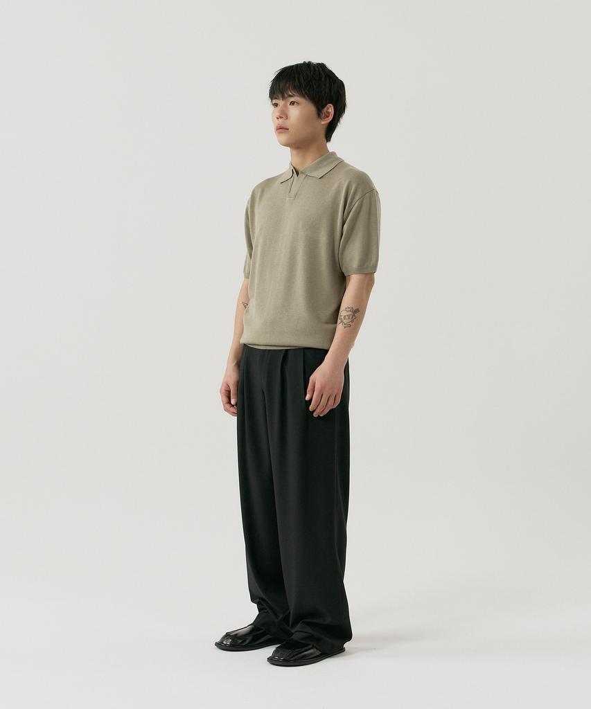 GNOK Silk Collared Short Sleeve Knit [Khaki]