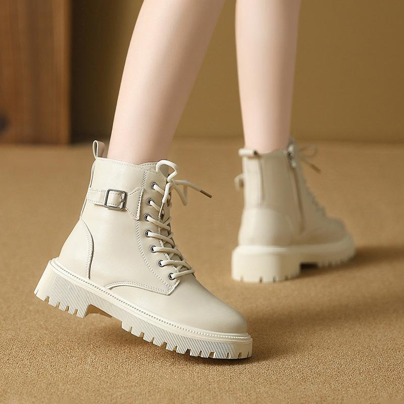 Women's Belt Buckle Soft Sole Winter Warm Fur One Snow Boots Padded Lined Ankle Boots Non-Slip Hiking Casual Sports Cotton Boots Martin Boots