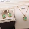 Fashion Rectangle Green Artificial Crystal Pendant Necklace For Women Trendy Elegant Collarbone Chain Jewelry