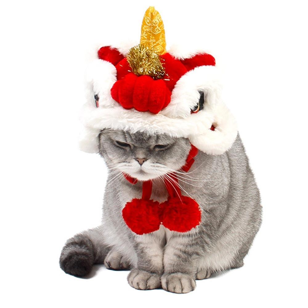 Warm Dog Lion Dance Hat Adjustable Celebration Pet Hat for New Year Christmas Holiday