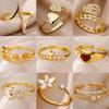 Stainless Steel Cross Flower Heart Ring 18K Gold-plated Anti Fading Rings Women Wedding Golden Jewelry Vacation Accessories Gift