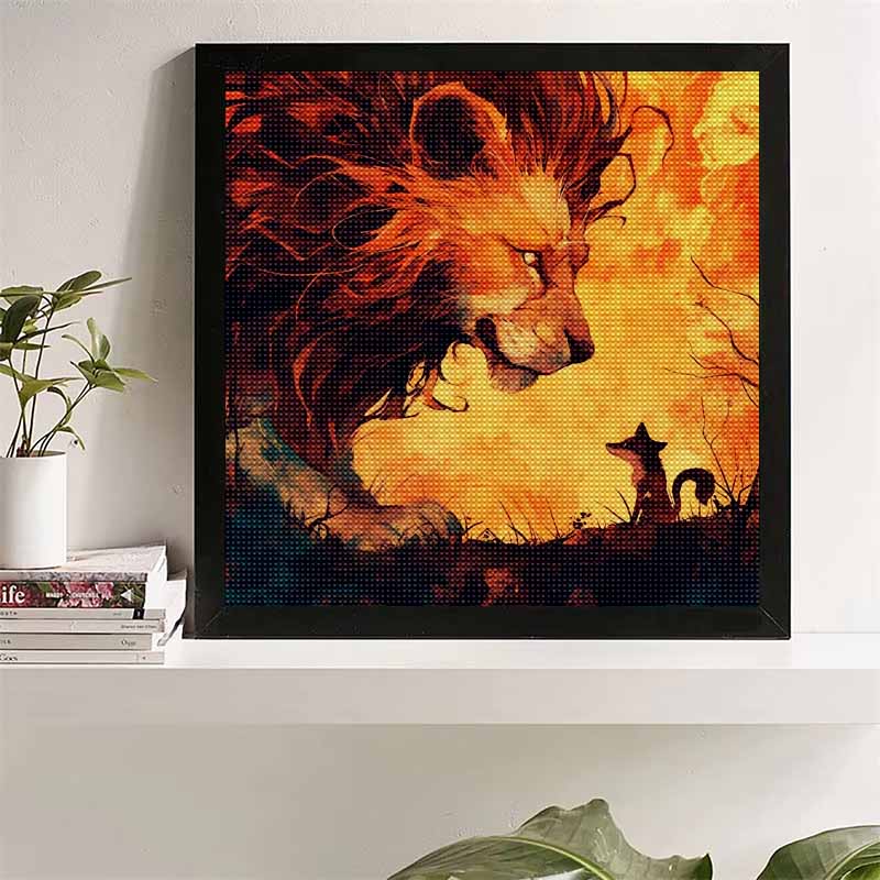 New Arrival 5D DIY Full Circle Diamond Painting "Lion and Fox" Embroidery Cross Stitch Home Decor Gift