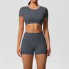 Spot Solid Color Double-sided Abraded Chest Yoga Suit, Running Sports Fitness Suit, Short Two-piece Set for Women