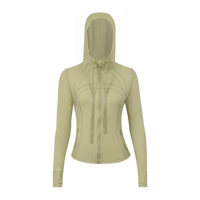 Damen atmungsaktive Kapuzen-Yogajacke Langarm Fitness Top Activewear