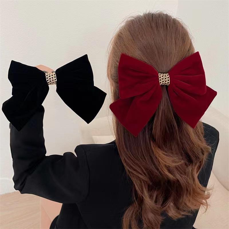 Sweet Lace Big Red Bow Clip Princess Shiny Hairpin Headdress Accessories