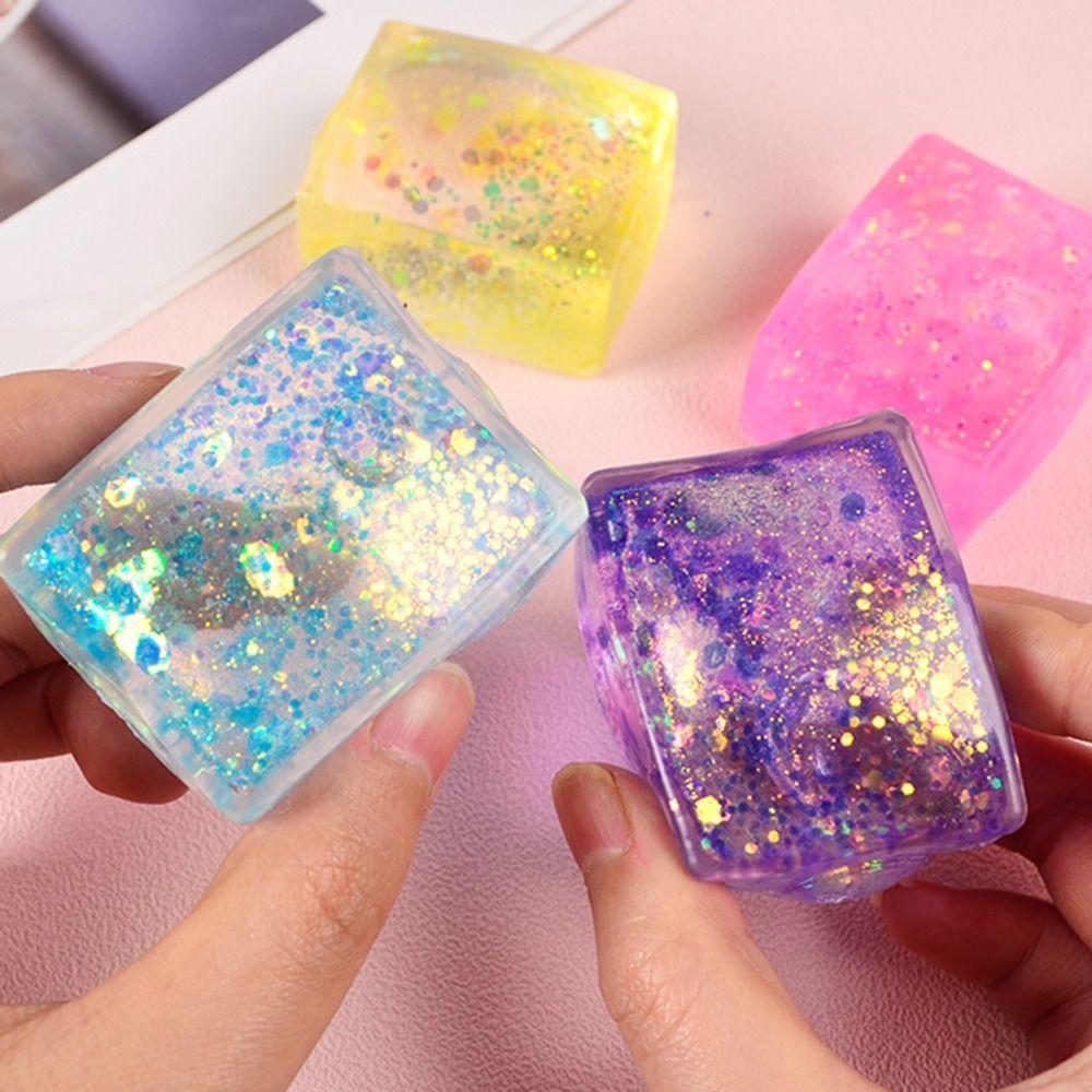 Mochi Ice Block Transparent Cube Fidget Toy Glitter Small Ice Cubes Fidget Toy  Children Gifts