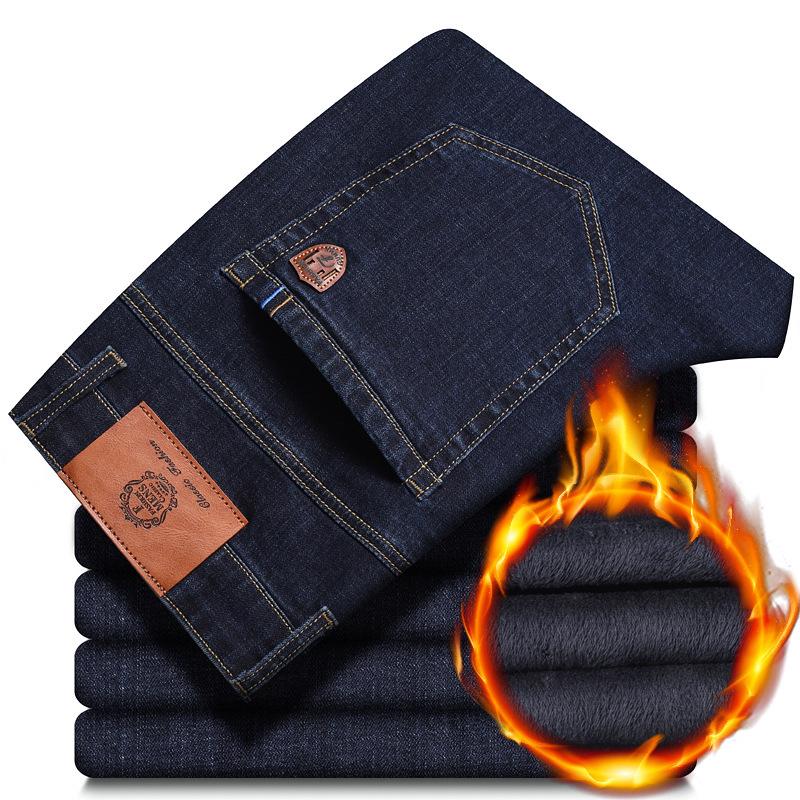 2024 Frühling und Herbst Neue Jeans mit mittlerer Taille für Männer mit dickem Samt und lockerer gerader Röhre Große lange Hosen für Männer