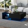 Hochglanz Schwarzer Couchtisch 100x50x32cm, mit Glasplatte und Schubladen, Kratzfest, mit 1 Schublade, LED-Licht, Modern