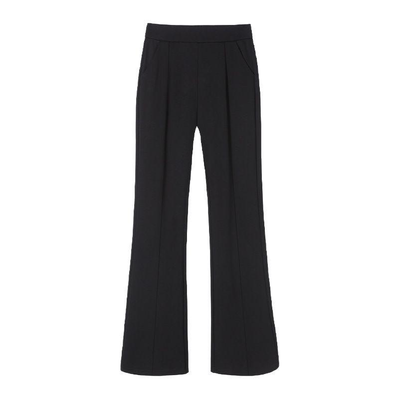 High-Waist Black Flared Pants for Women - Spring/Fall Slimming, Plus Size, Lightweight Front Slit Design