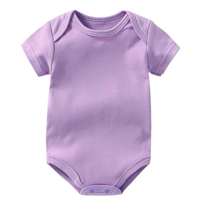 Baby Cotton Short Sleeve Romper For Newborns With Solid Color And Letter Print Design