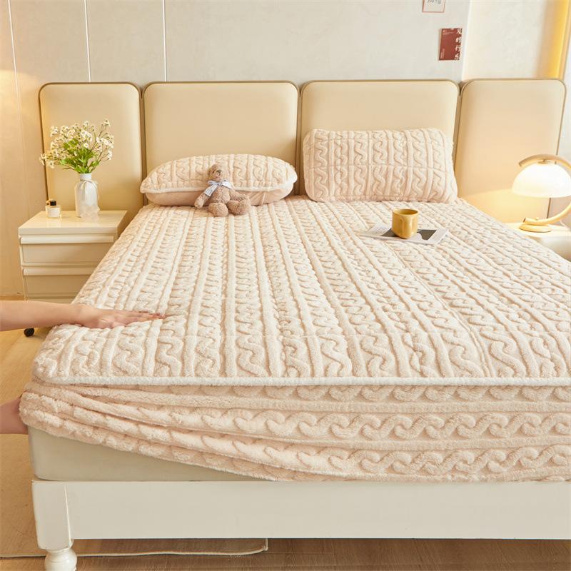 Hibiscus Tartar Thickened Fitted Winter Sheet Single Piece Thick Milk Velvet Bedspread Simmons Mattress Protector