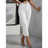 VEZFAA Damenmode, lässig, einfarbig, bedruckt, hohe Taille, Hosen, Hosen und Caprihosen