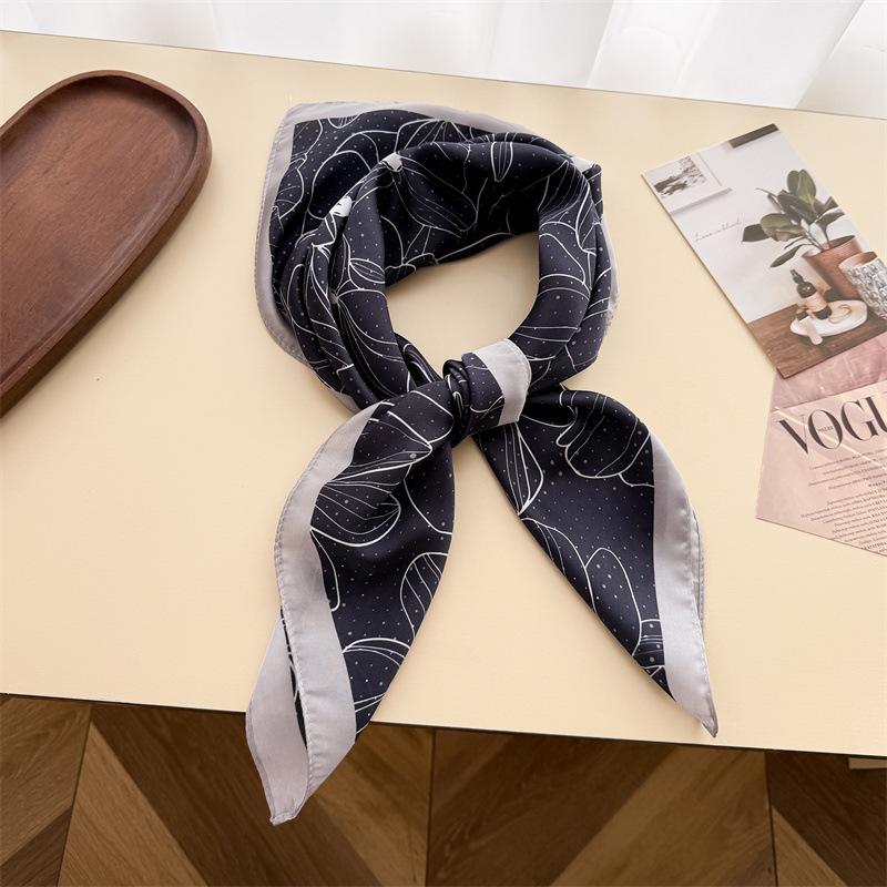 Sketch Flower Simulation Silk Printing Silk Scarf Small Square Scarf Premium Shawl Sunscreen Neck Scarf Headscarf Female