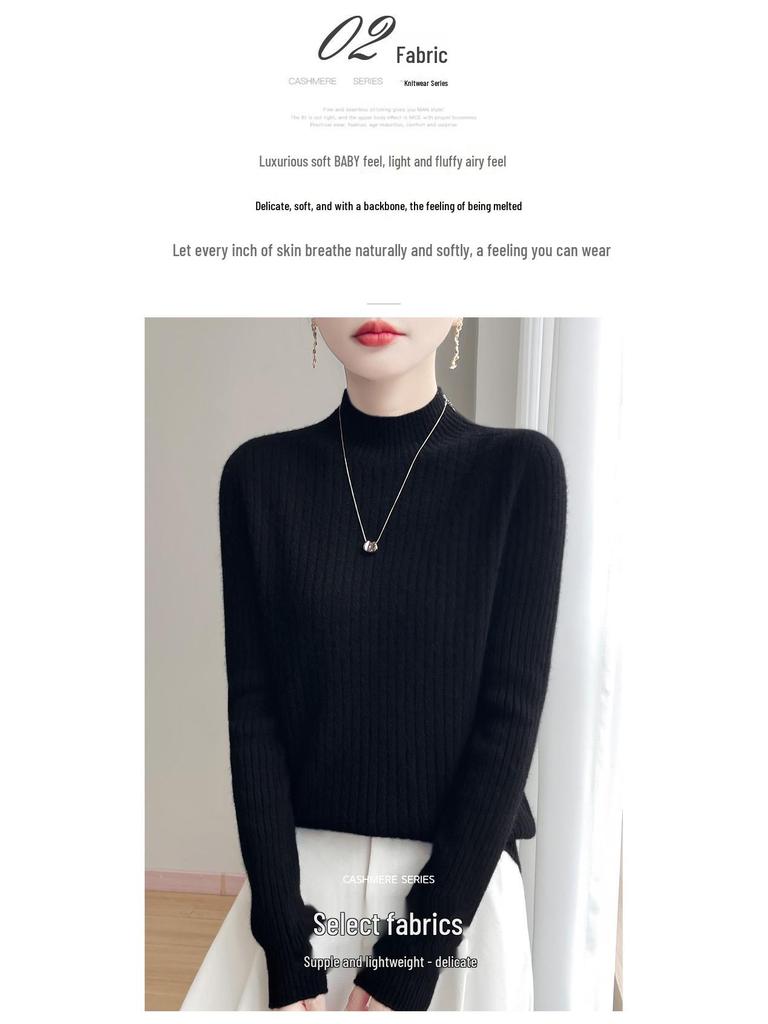 Damen Slim Fit Halbhoher Kragen Rippstrickpullover - Dick gestrickt Einfarbig für Herbst & Winter