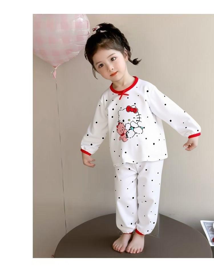 Girls Ice Silk Princess Pajamas Cute Cat Print Summer Air Conditioner Clothes Spring Autumn Thin Kids Home Sleepwear