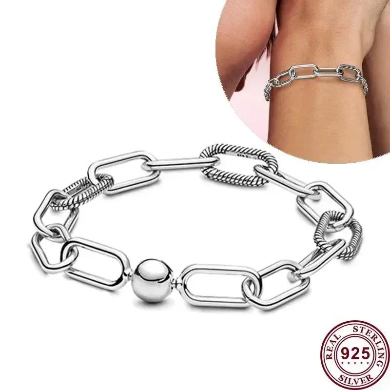 

Новый популярный браслет S925 Silver ME Series, двухцветный браслет Love Chain Link, женский браслет с жемчугом и логотипом, подходит для очаровательных ювелирных изделий 19CM