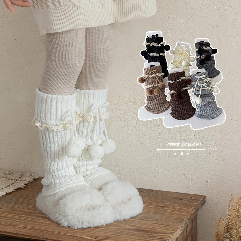 Stiefel Shang Baumwolle Kinder Socken Überzug Niedliche Kugel Schleife Lolita Spitze Stulpen Koreanische Mädchen Beinstulpen